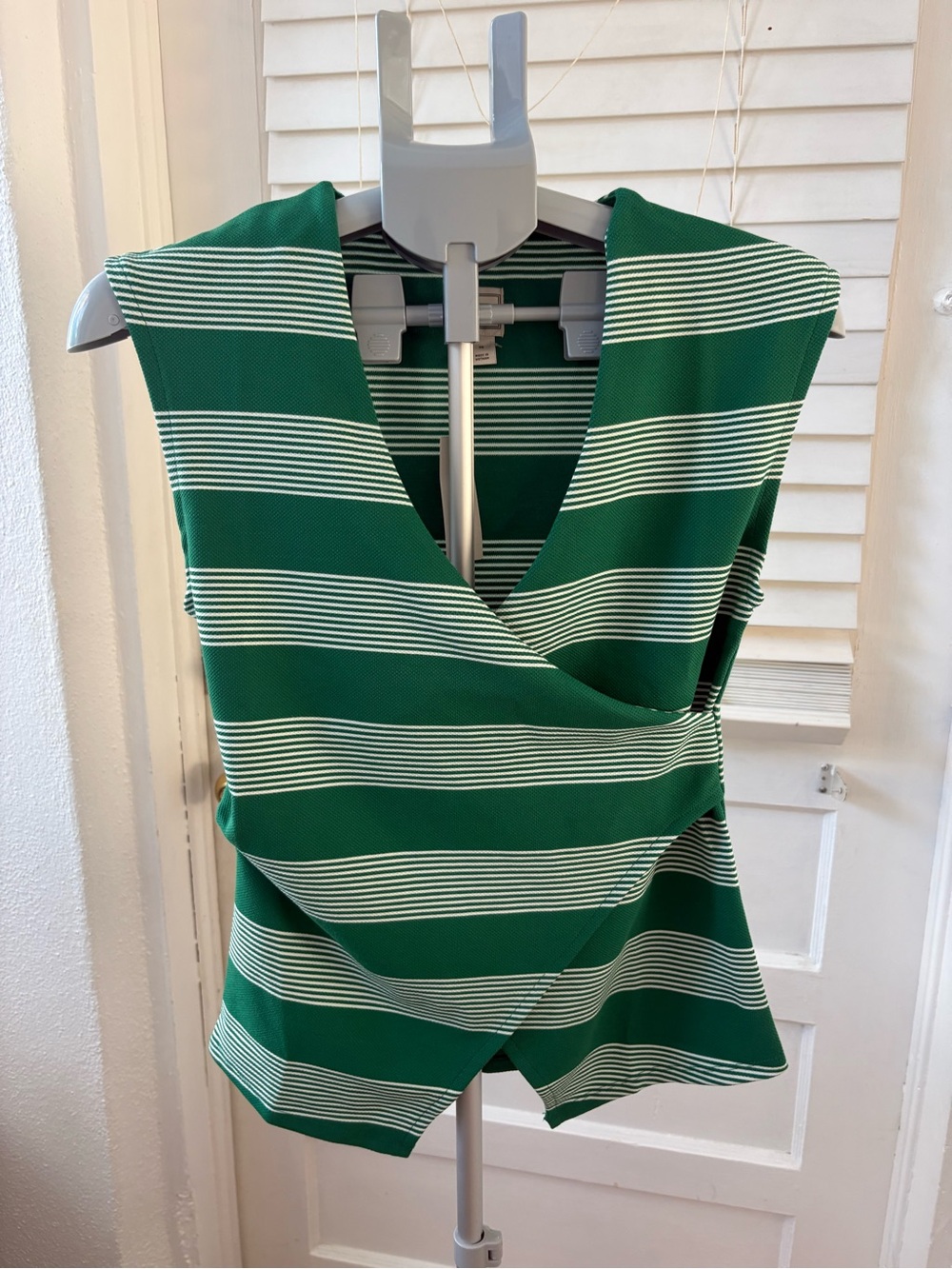 Anthropologie Maeve Wrap Top Green Stripe V Neck Sleeveless XS NWT